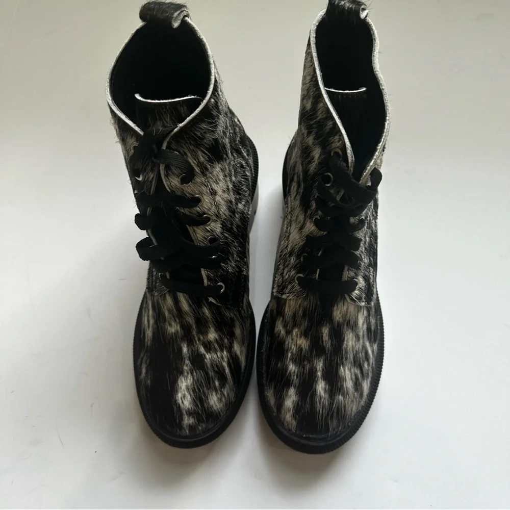 Agave Sky Cami Combat Boots salt and pepper cowhide handmade black bootie 6